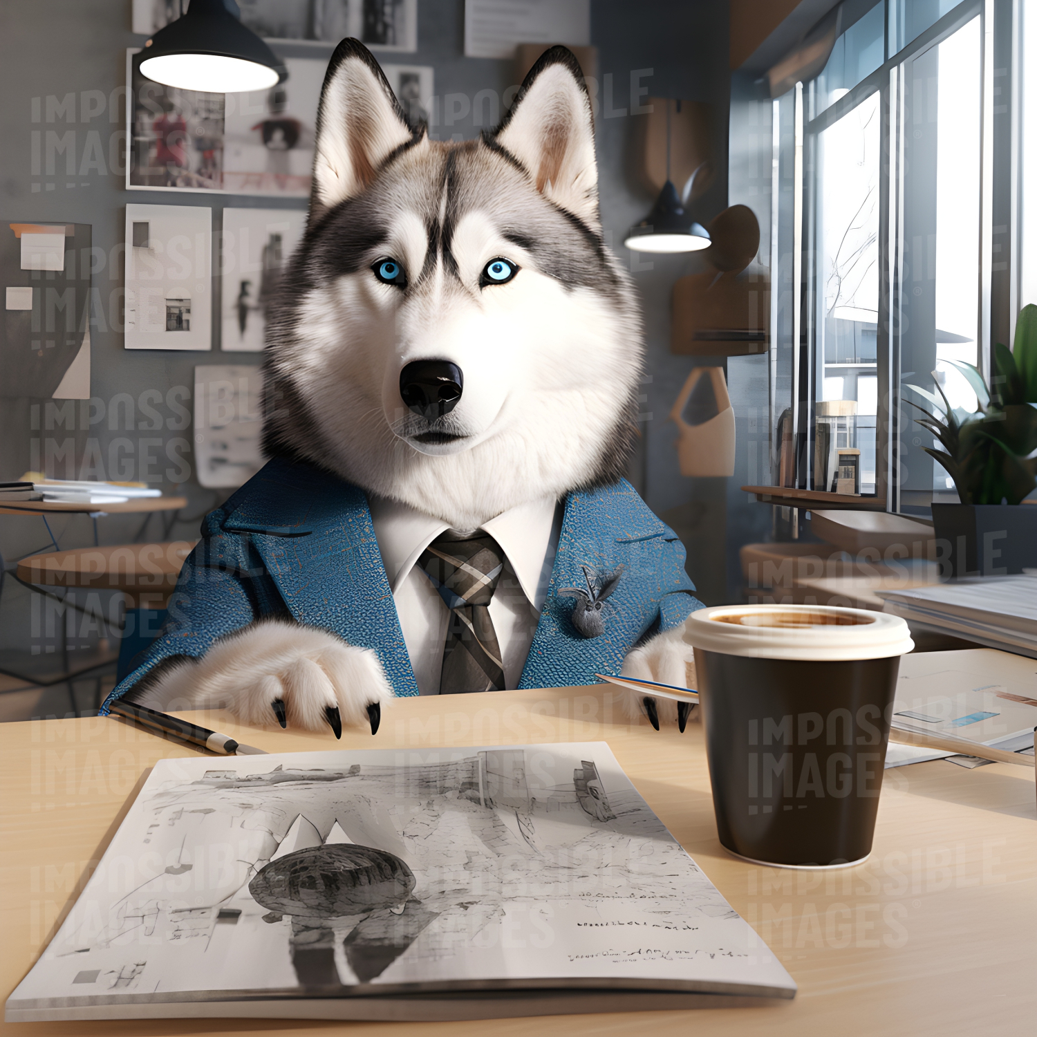 An Office working Husky having a Coffee Break Impossible Images