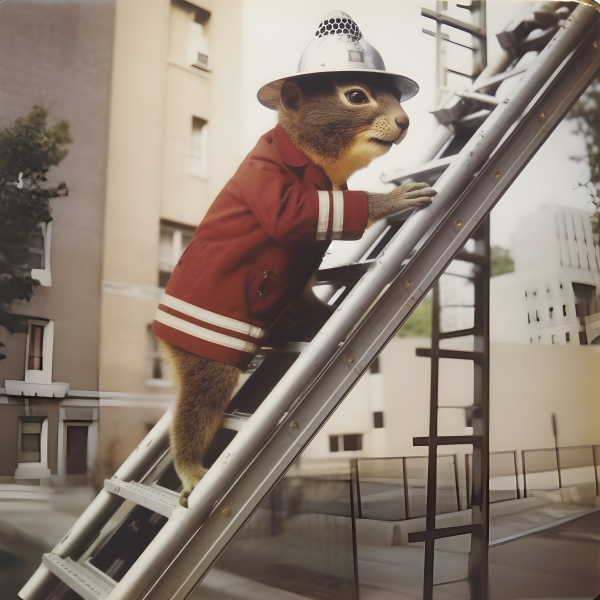 An old Photo of a Squirrel Fireman on a Ladder. - Impossible Images ...