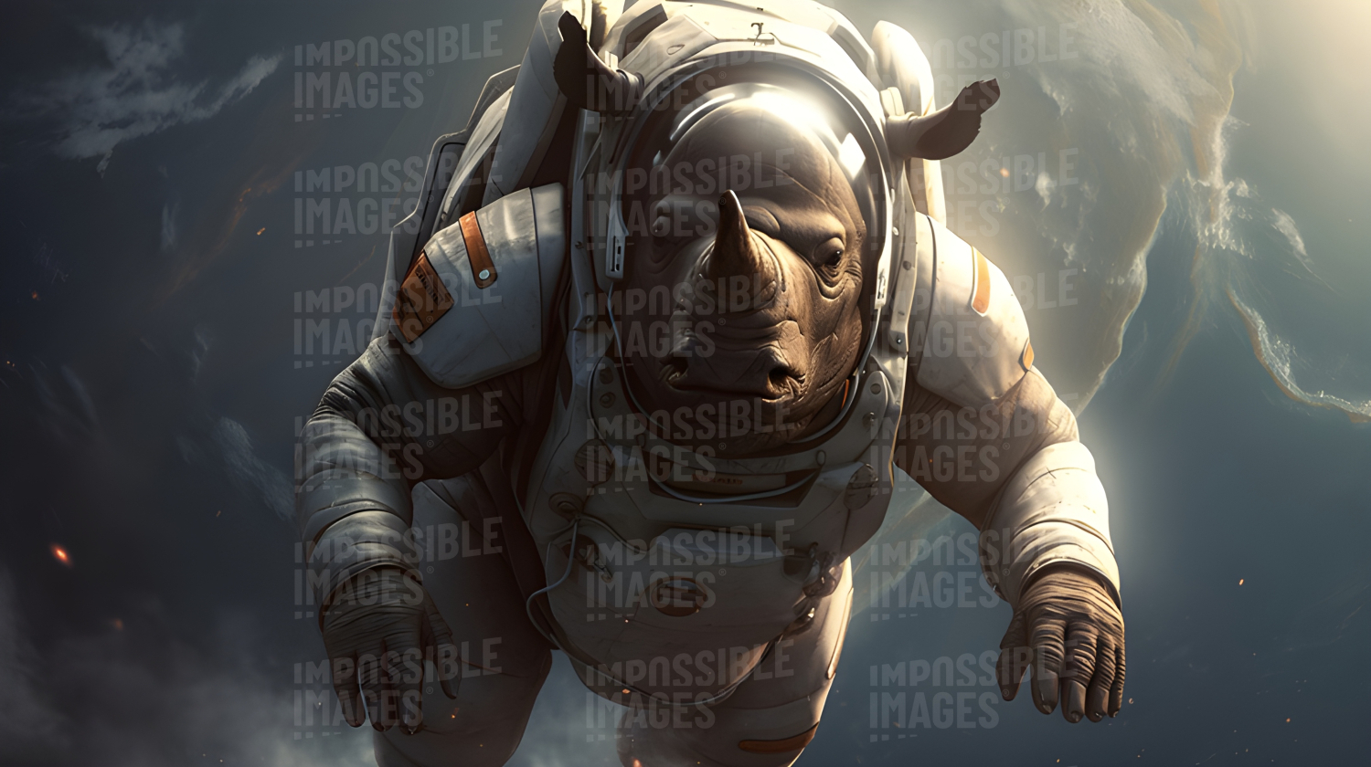 A Rhino astronaut floating in space - Impossible Images - Unique stock ...
