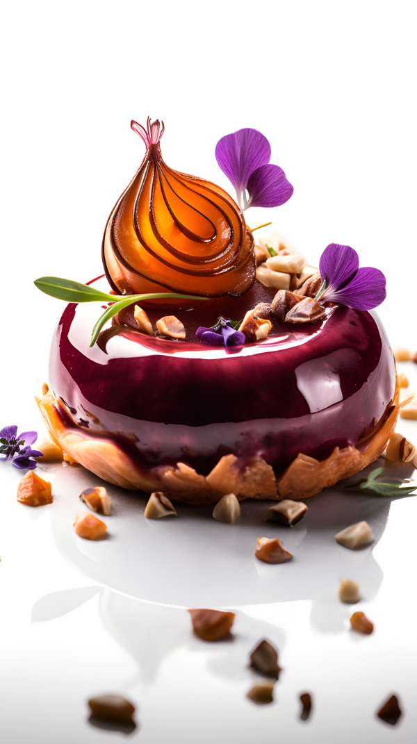 An onion dessert of red onion jelly with a caramelised baby onion