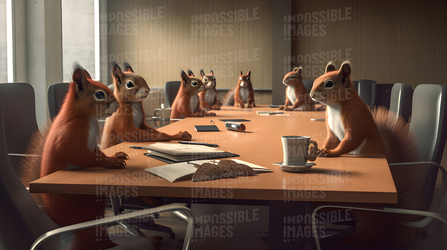 Red Squirrels in a meeting. Impossible Images Unique stock images