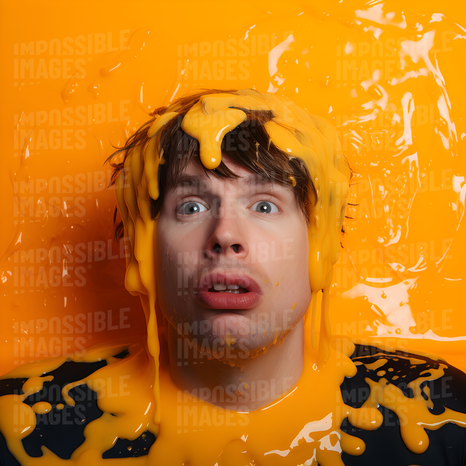 Man drowning in melted cheese Impossible Images Unique stock images