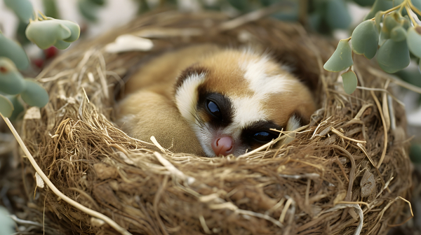 A tiny Slow Loris asleep in a nest - Impossible Images - Unique stock