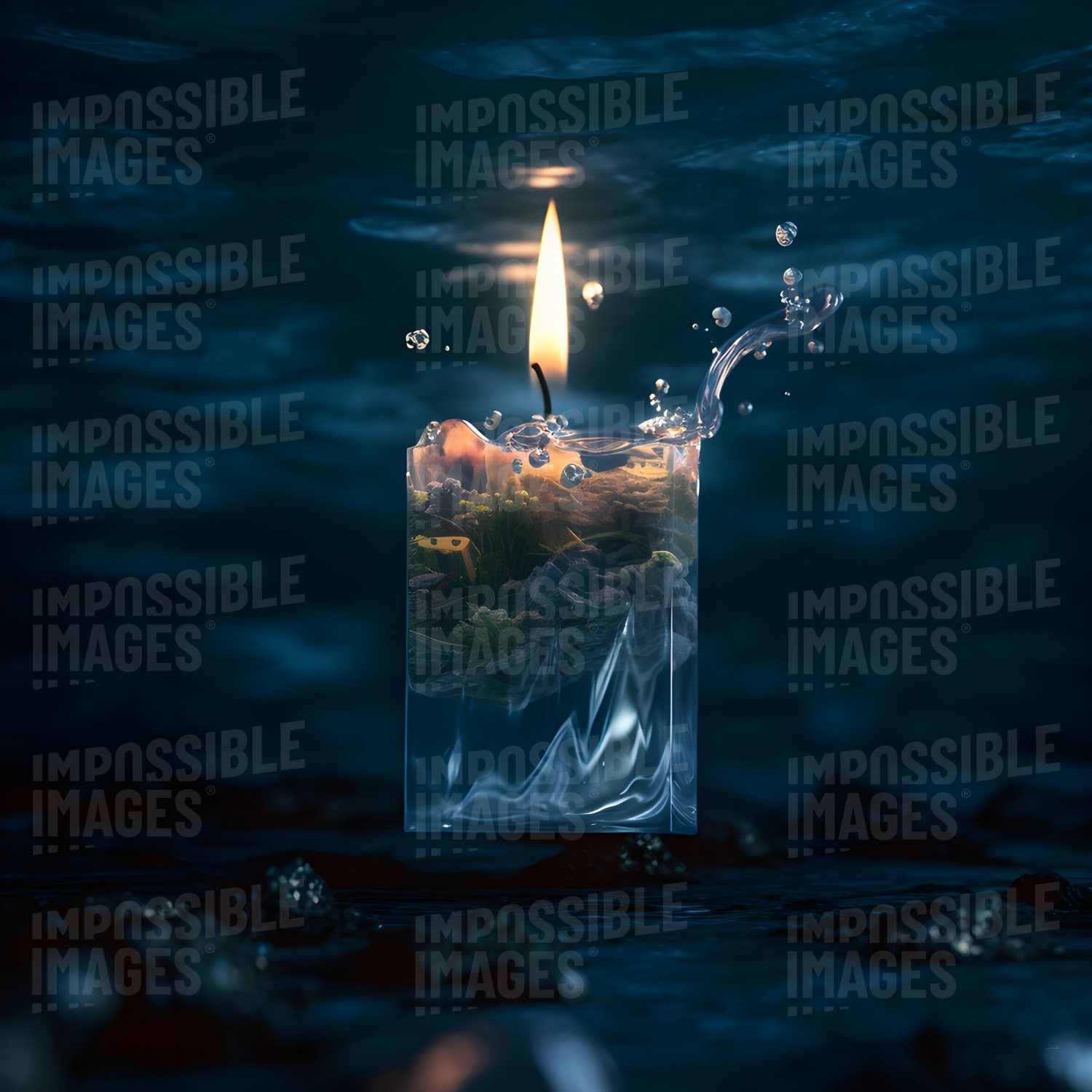 Candle burning underwater Impossible Images Unique stock images for