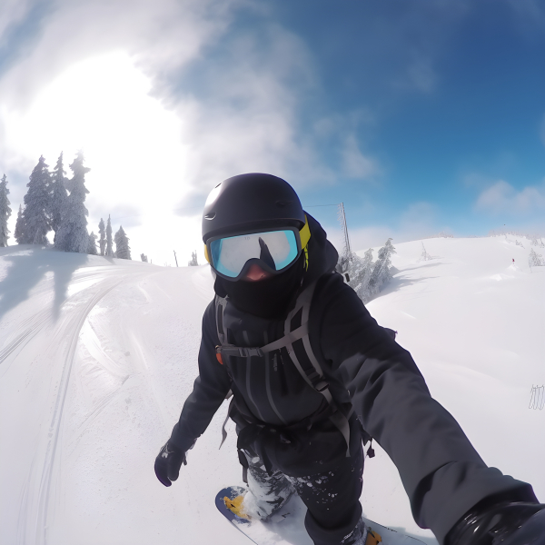 Snowboarding whilst holding a camera Impossible Images Unique stock