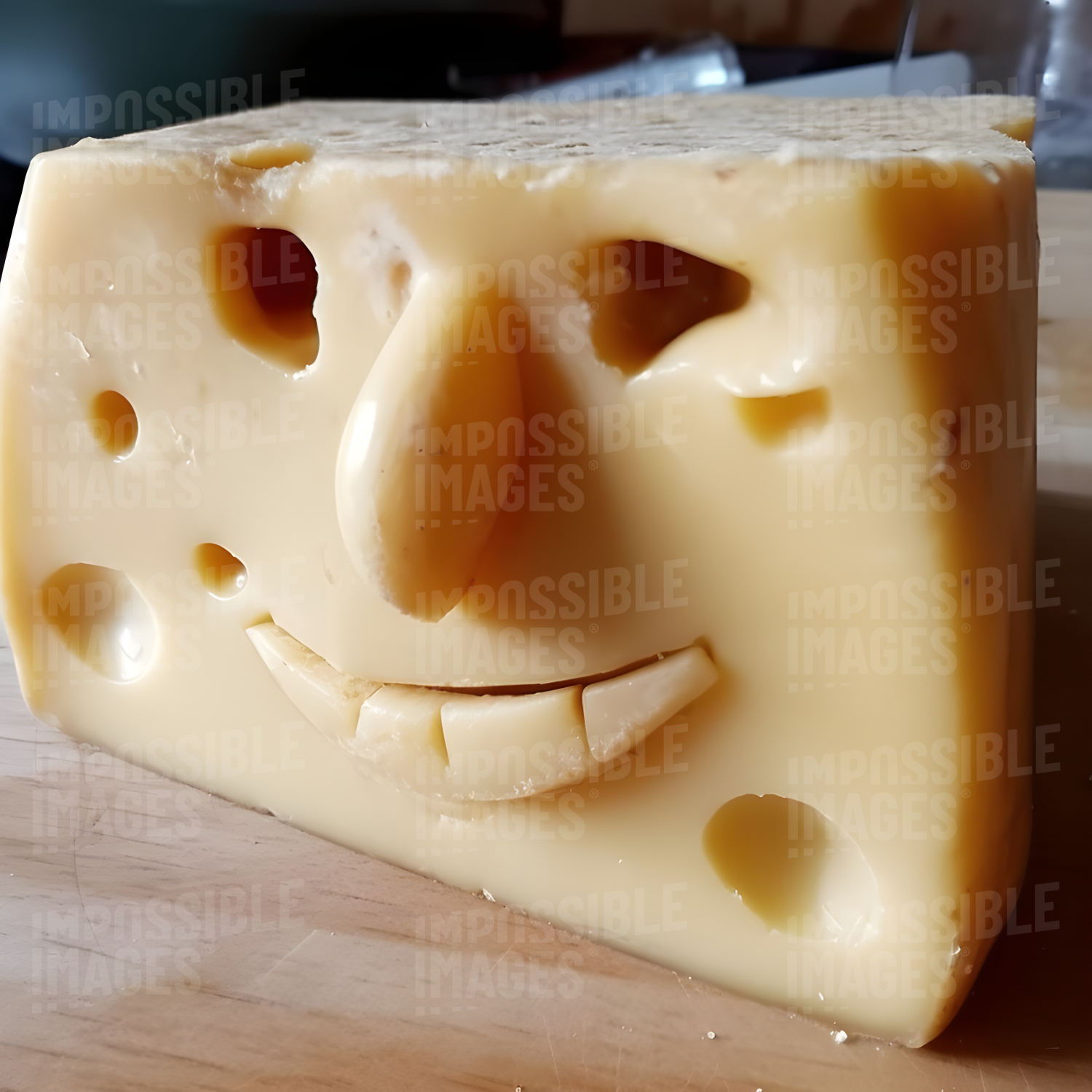 Happy cheese face sculpted from cheddar Impossible Images Unique